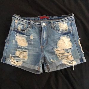 Distressed denim shorts